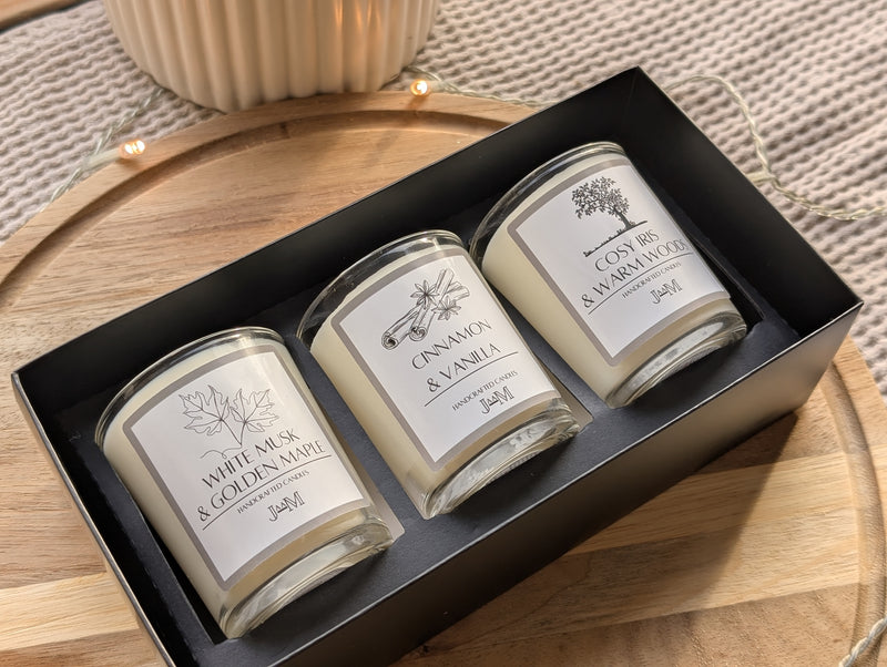 Cosy Candle Trio Gift Set. Trio Gift Box.