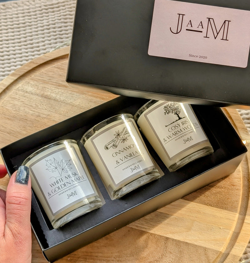 Cosy Candle Trio Gift Set. Trio Gift Box.
