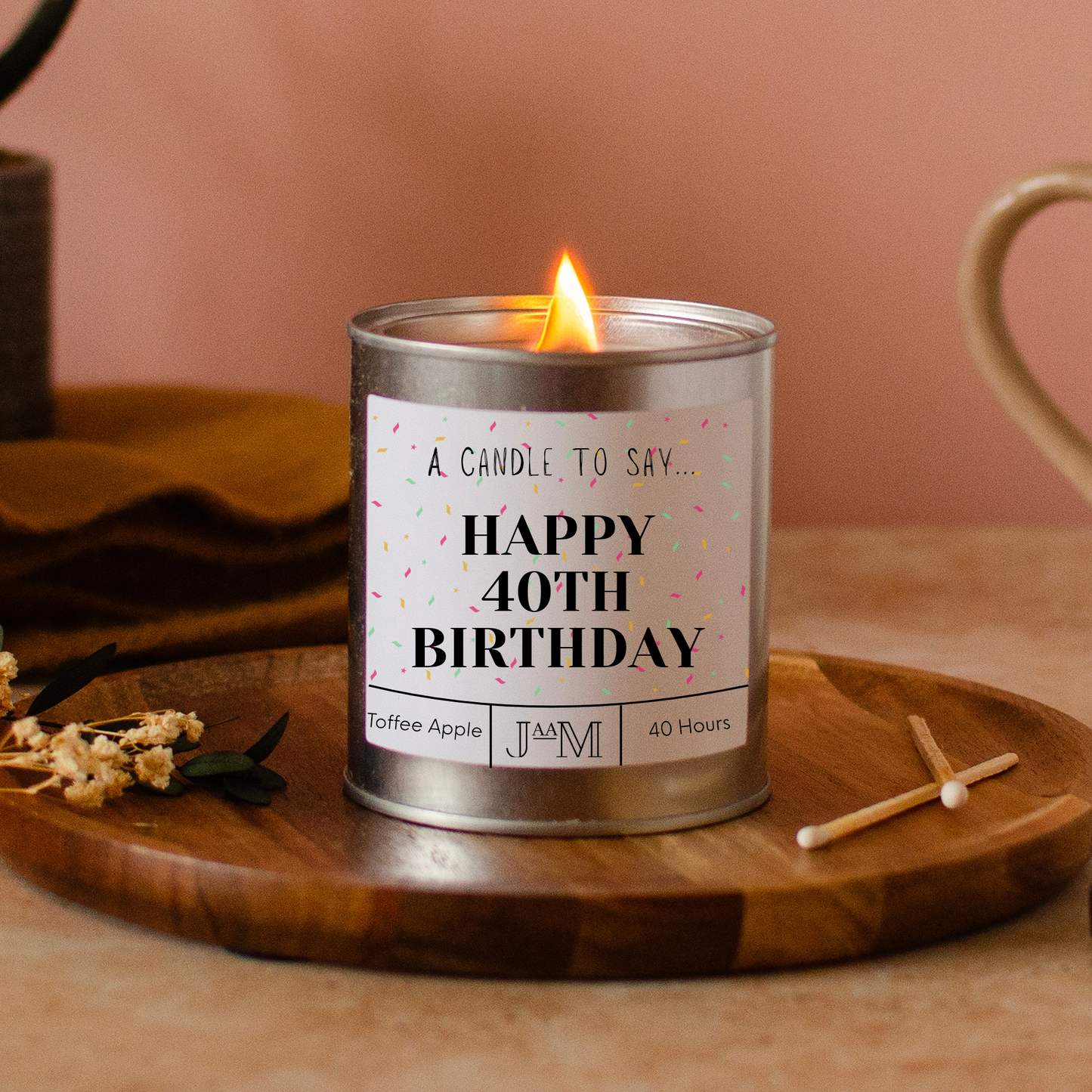 Happy 40th Birthday Wood Wick Candle For Her - My Store