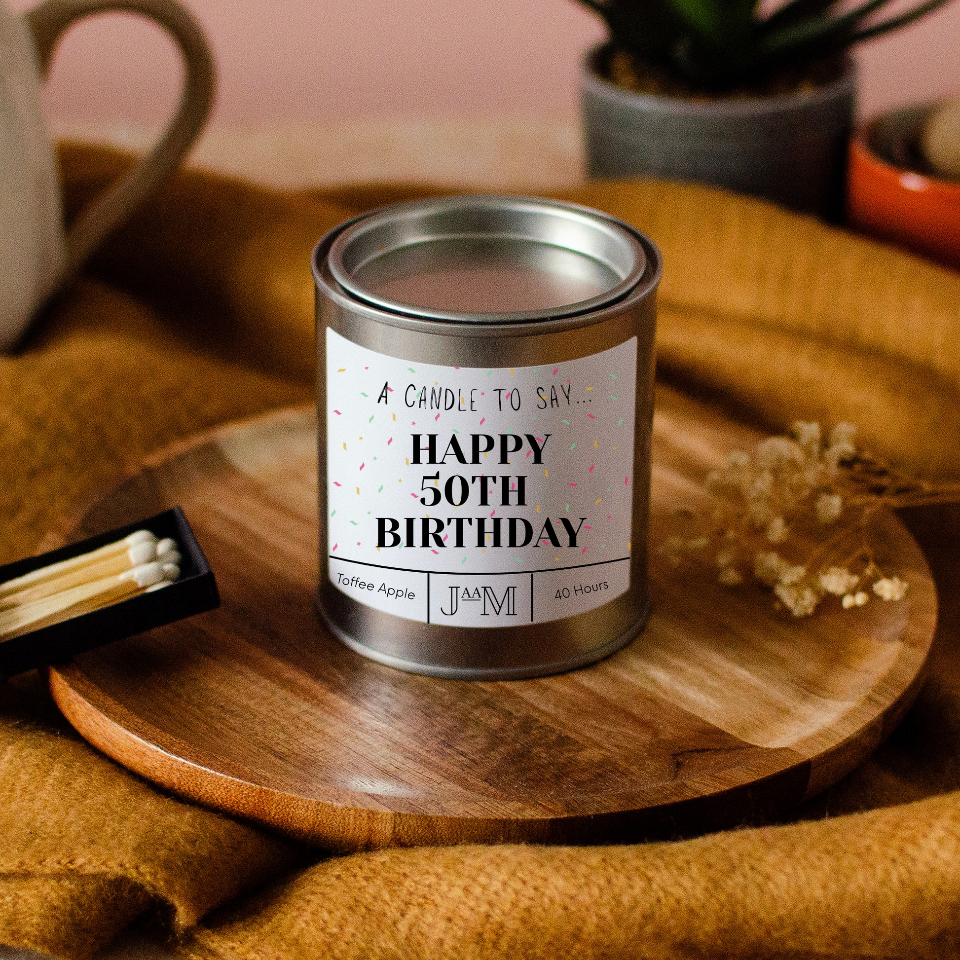 Happy 50th Birthday Wood Wick Candle - My Store