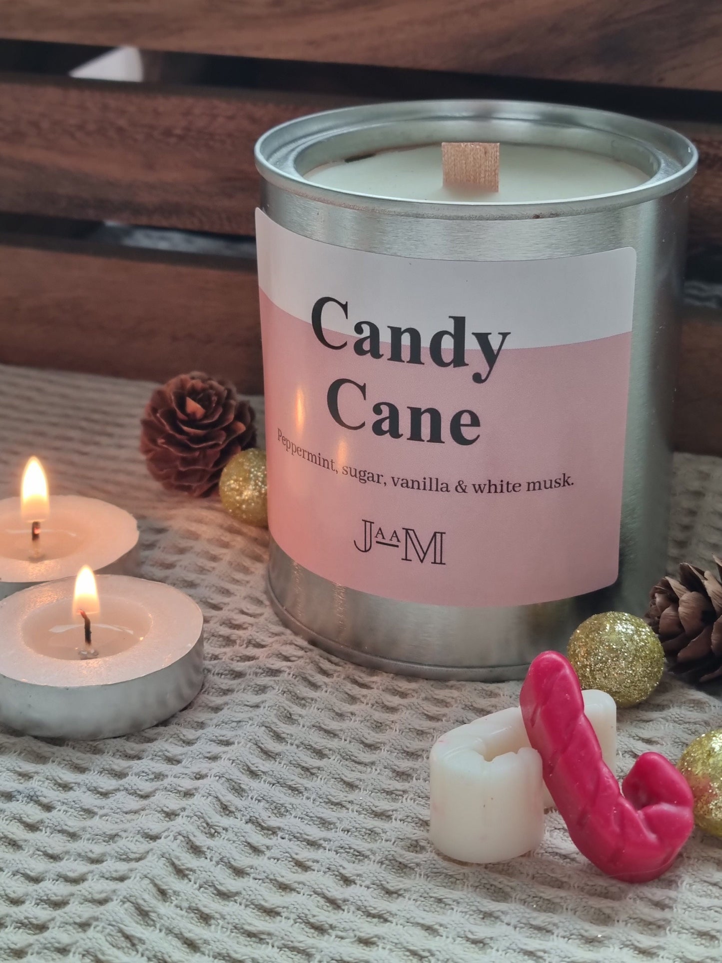 Candy Cane Wood Wick Candle
