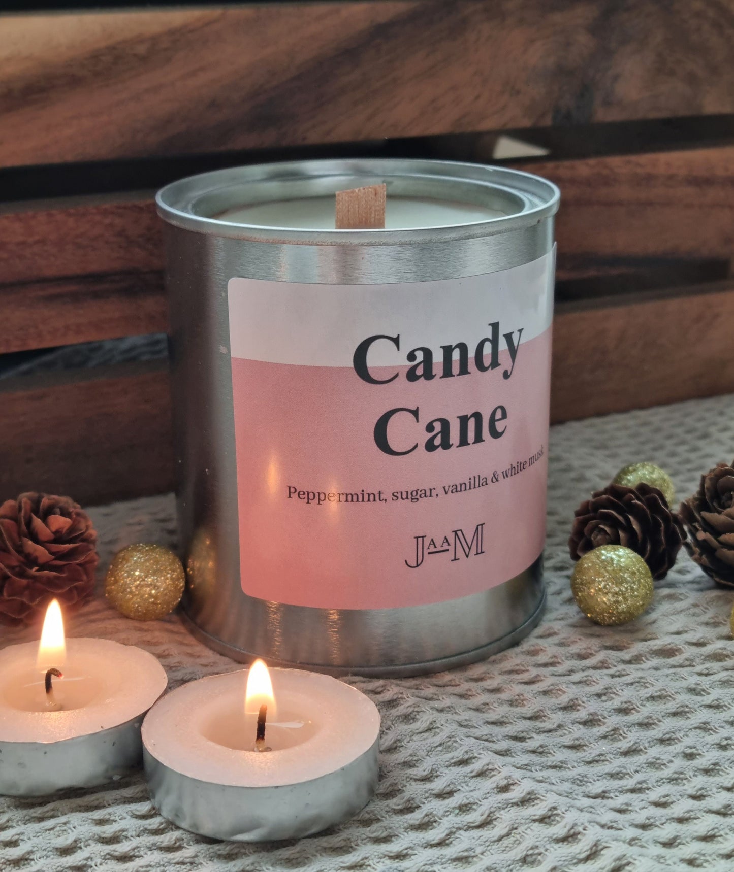 Candy Cane Wood Wick Candle